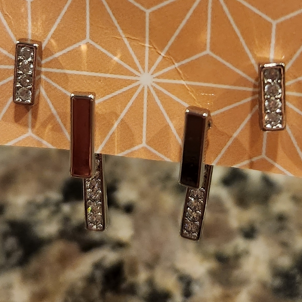 NEW 3 pc silver bar cubic zirconia ear jacket earrings